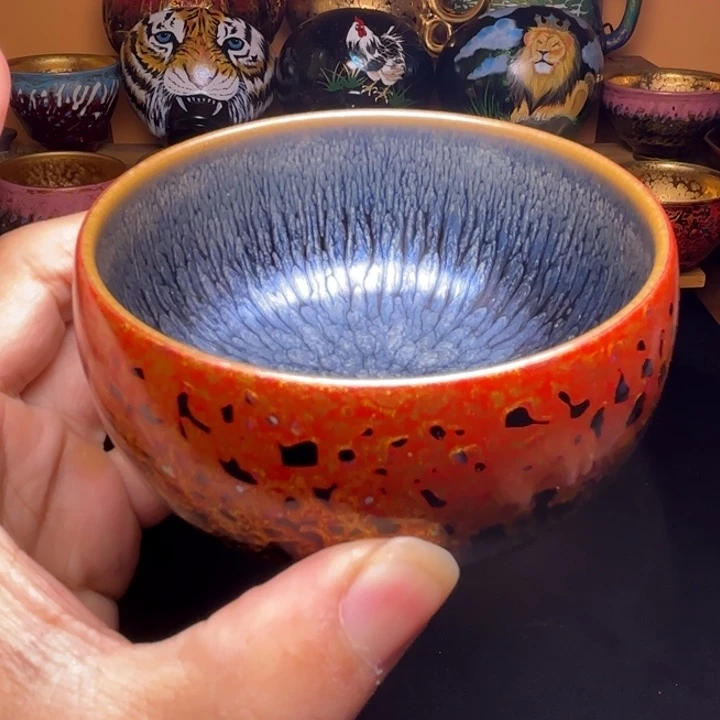 茶盏大漆黑红百花