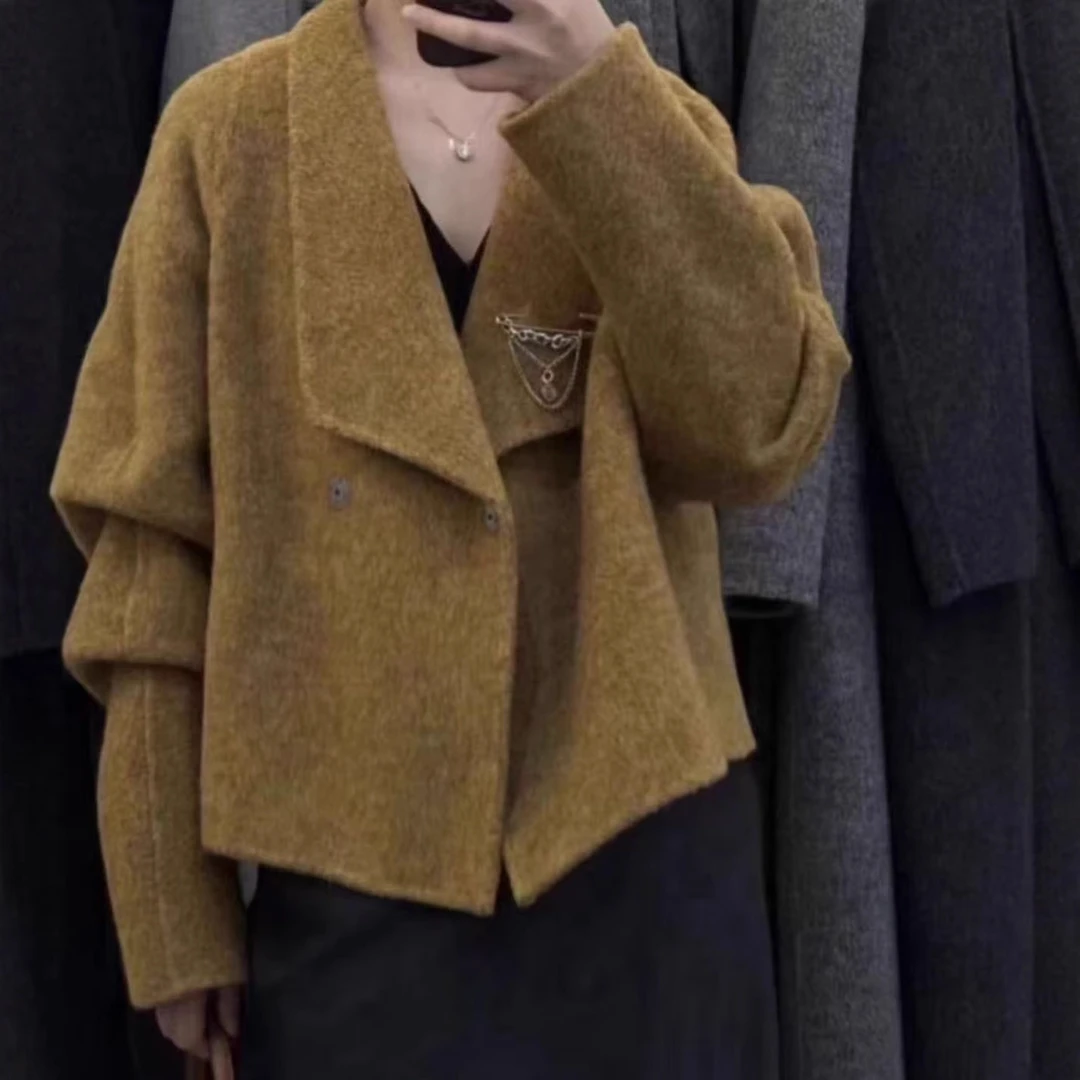 2025秋季新款韩版宽松复古小个子短款ins毛呢外套气质女秋冬