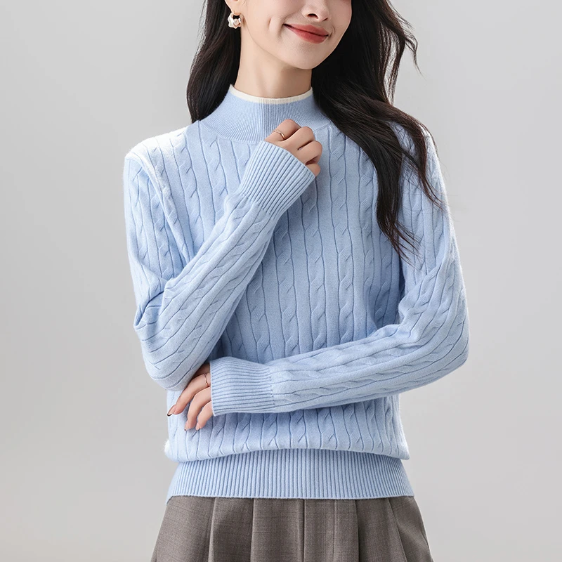 麻花针织衫女冬季内搭2025新款洋气百搭毛衣宽松短款半高领打底衫