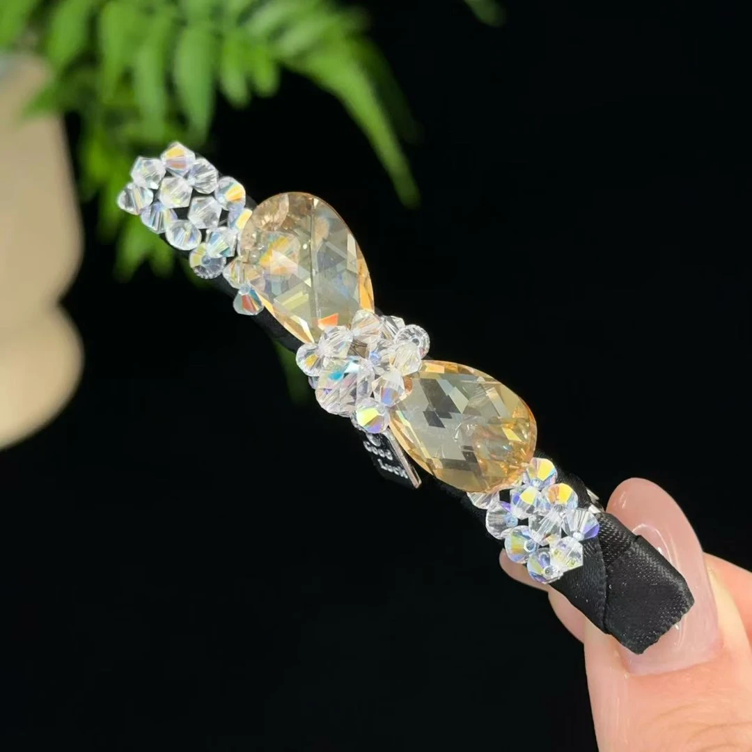 【观蝶】施华洛系列新款轻奢时尚黑色八公分压夹1718