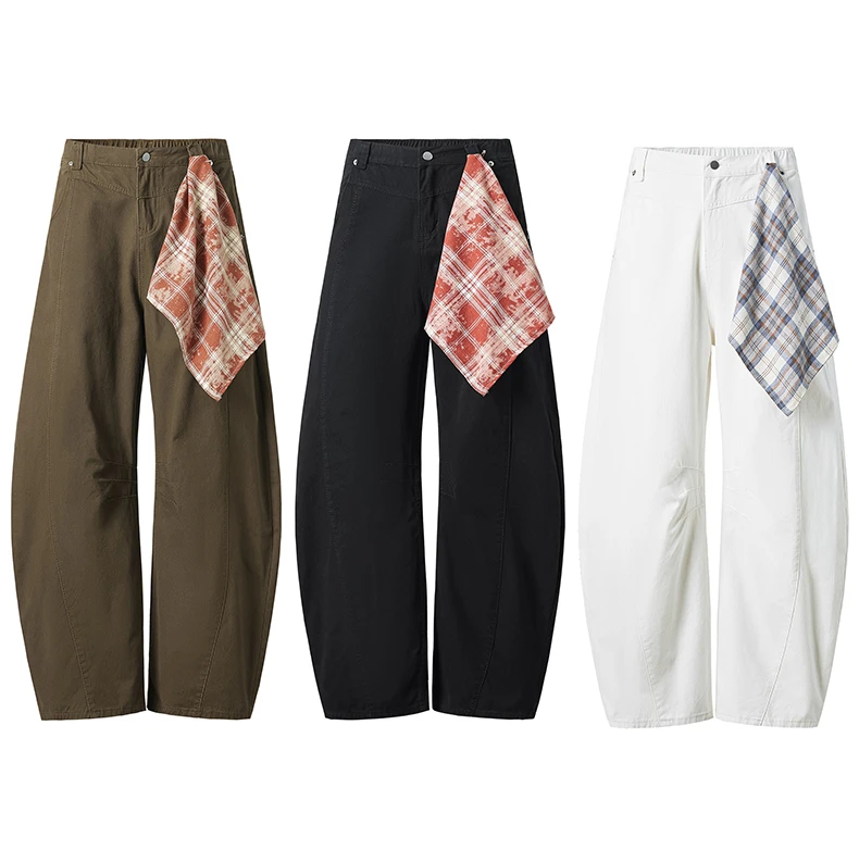 白色美式水洗弯刀牛仔休闲裤男宽松baggu版型垂感镰刀裤直筒透气