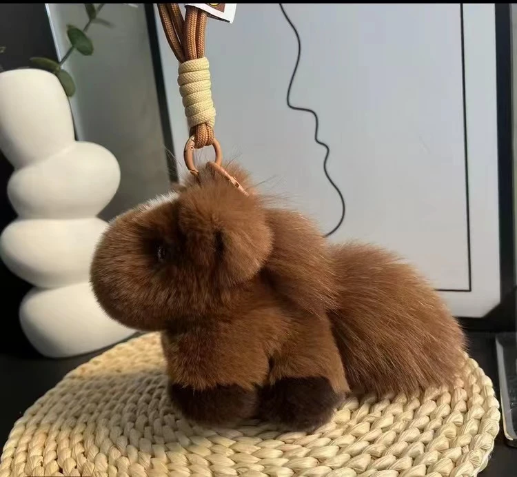 新款小马挂件 真獭兔毛小马手绳款钥匙扣挂件时尚百搭