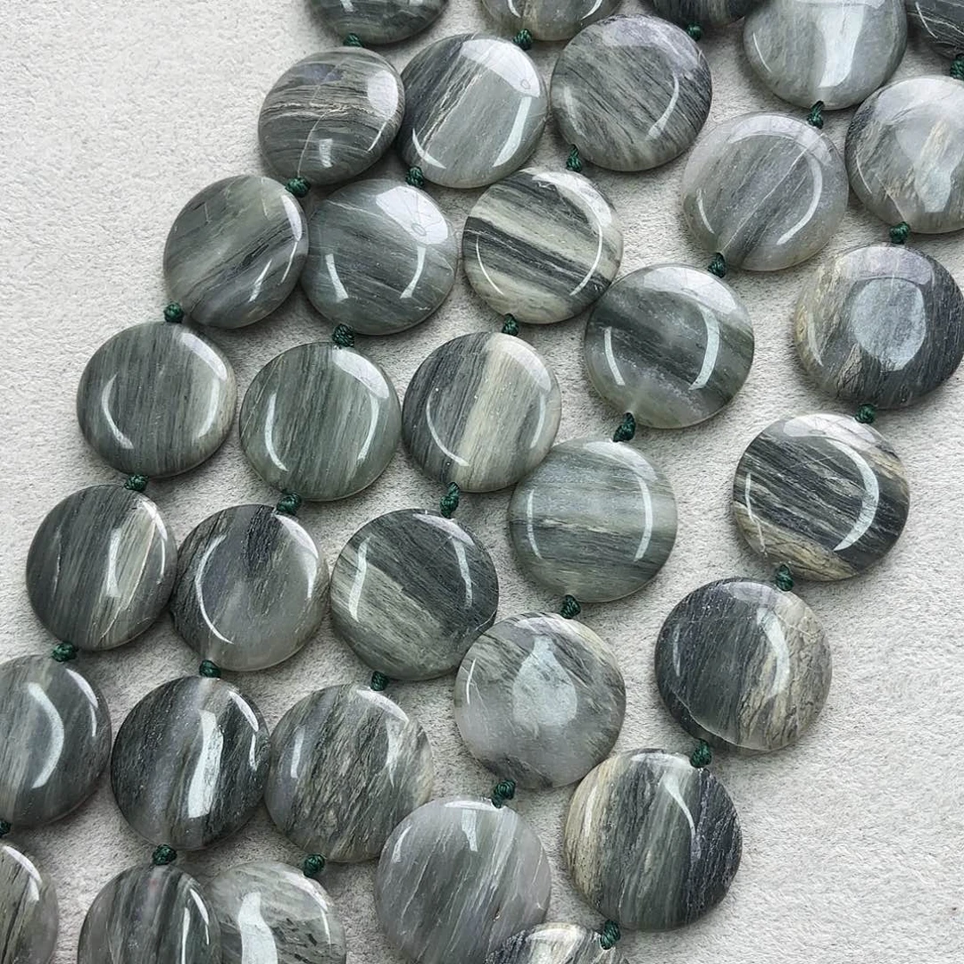 玛瑙/玉髓未镶嵌珠宝半成品卡28青草石圆饼一条