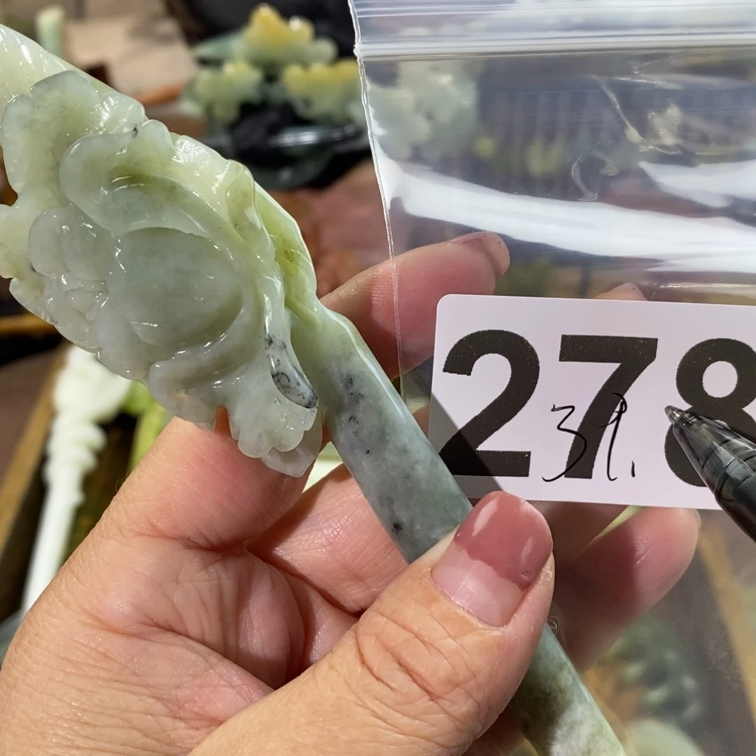 蛇纹石玉玉簪合金华