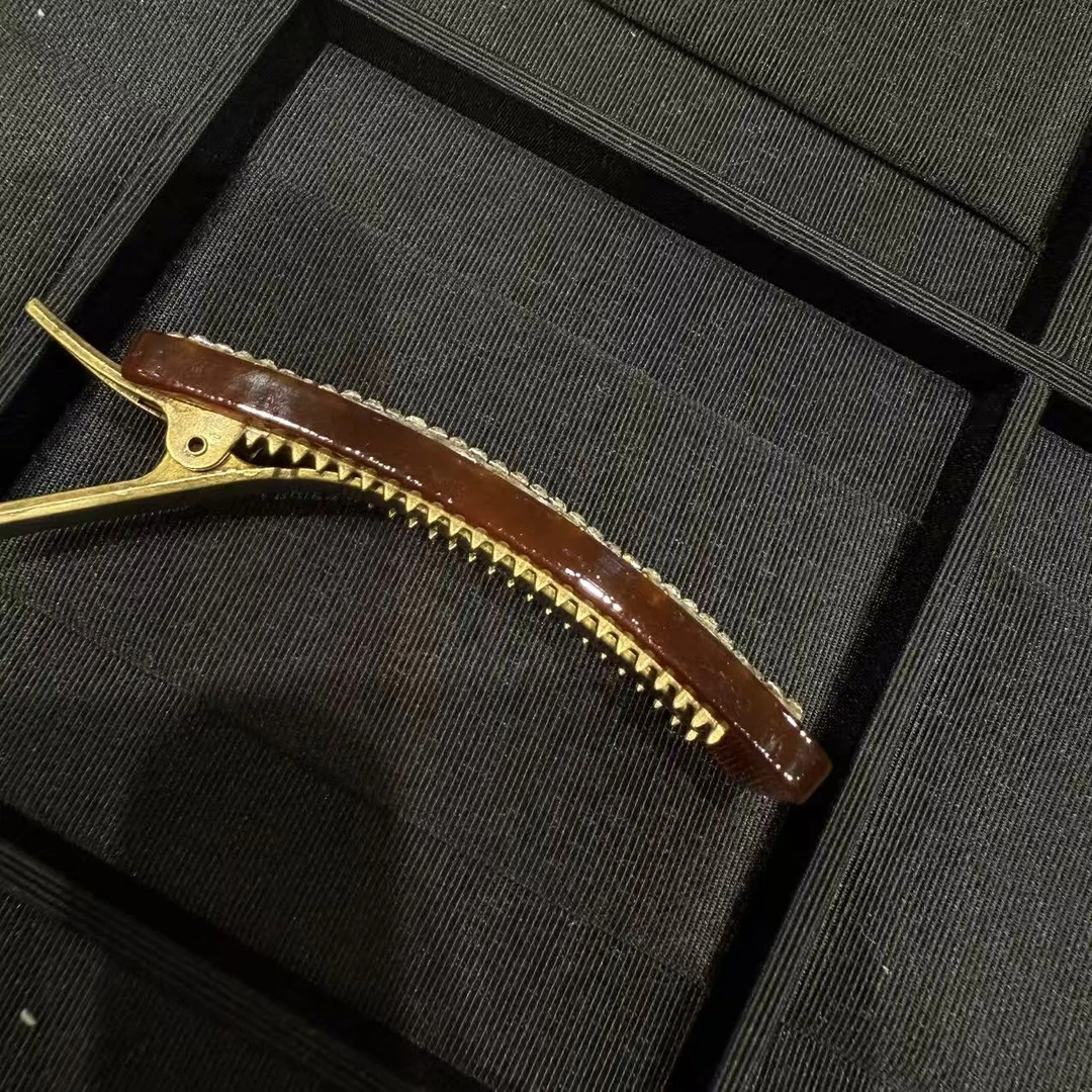 韦雪同款哥哥百搭复古琥珀发夹醋酸加厚镶钻款JX181