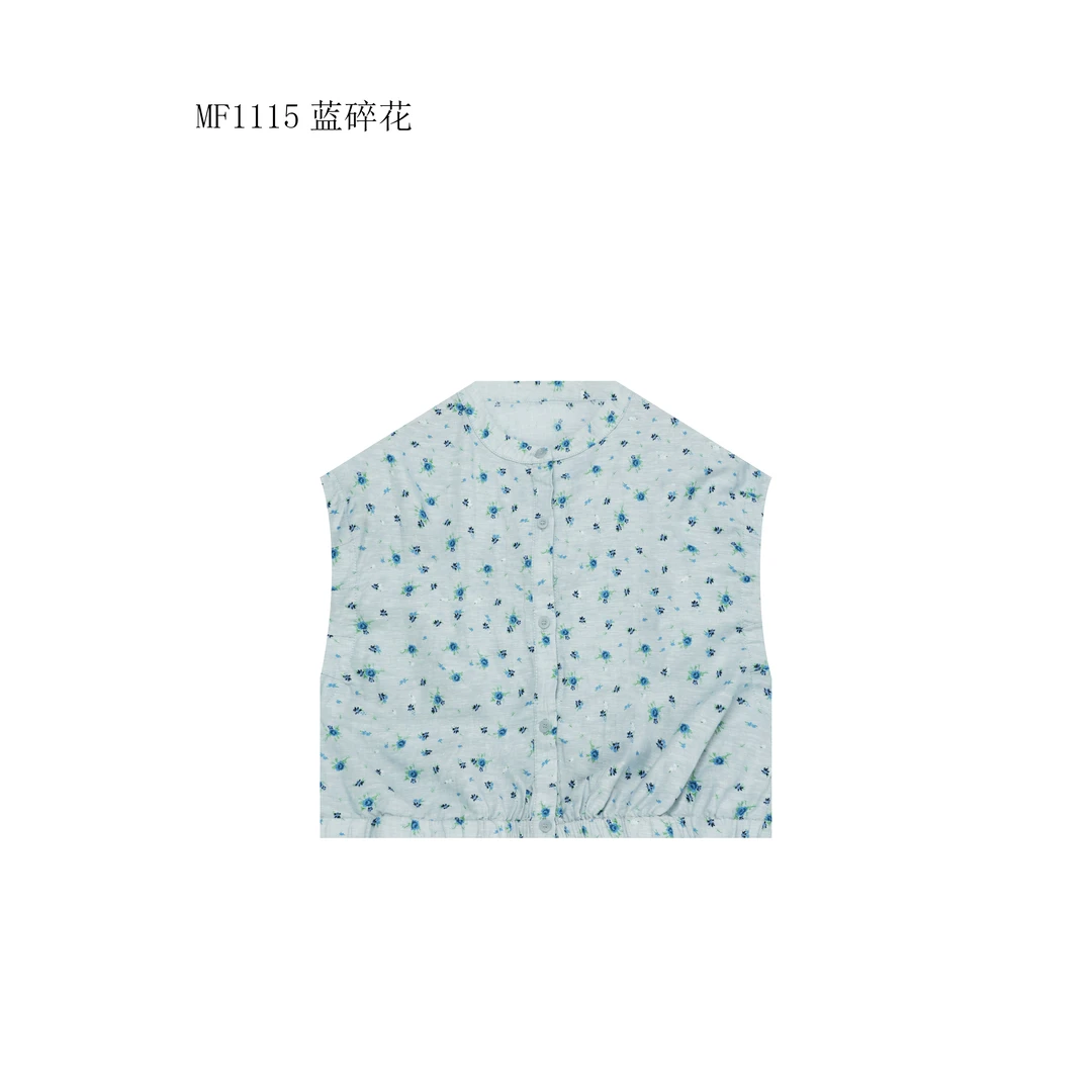 【麻訪家】MF1115蓝碎花文艺碎花设计感休闲坎肩开衫上衣