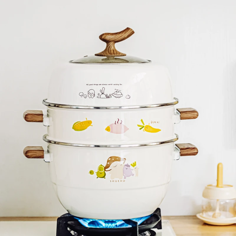 树可设计元气菜菜珐琅蒸锅蒸煮一体锅dra