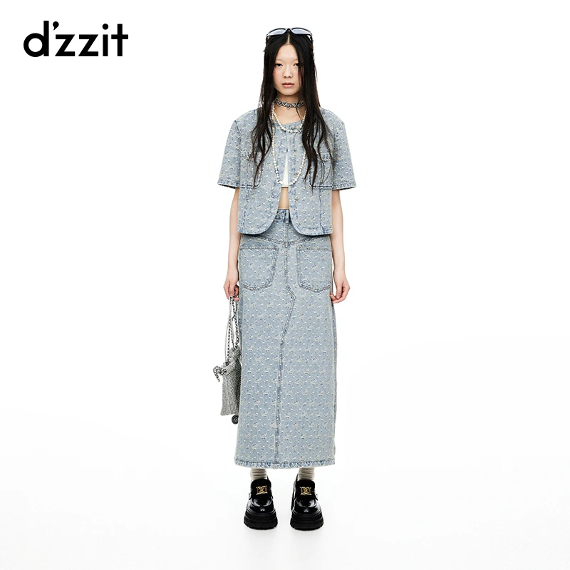 【dzzit爱心老花】明星同款地素半身裙夏季后开叉牛仔裙女3I2RI17