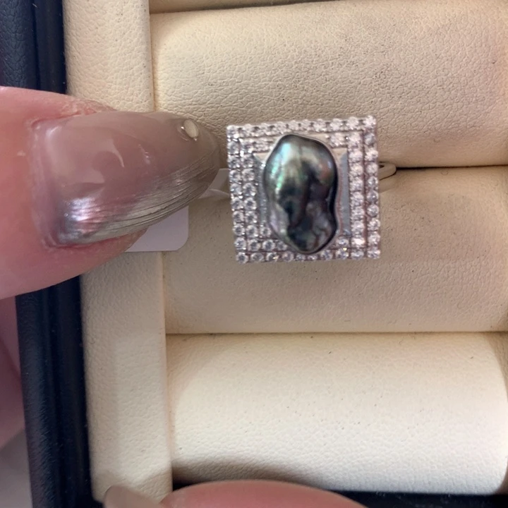 银S925镶嵌戒指海水珍珠