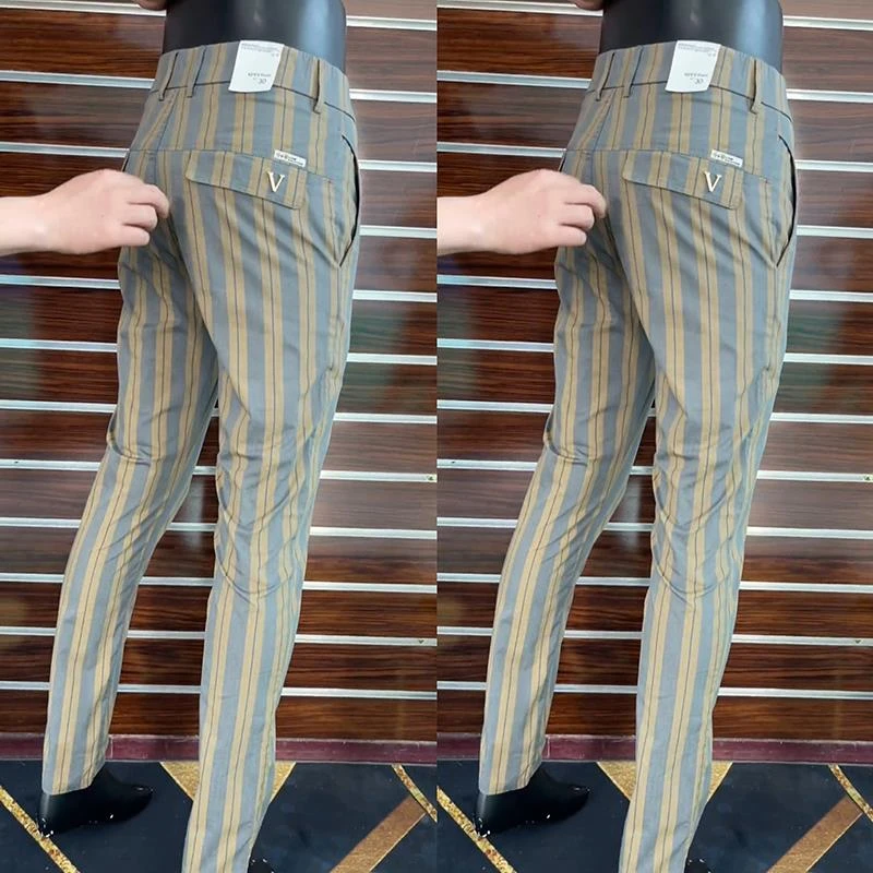 欧货高品质条纹西装裤男士春秋新款轻奢气质休闲裤潮流百搭小脚裤