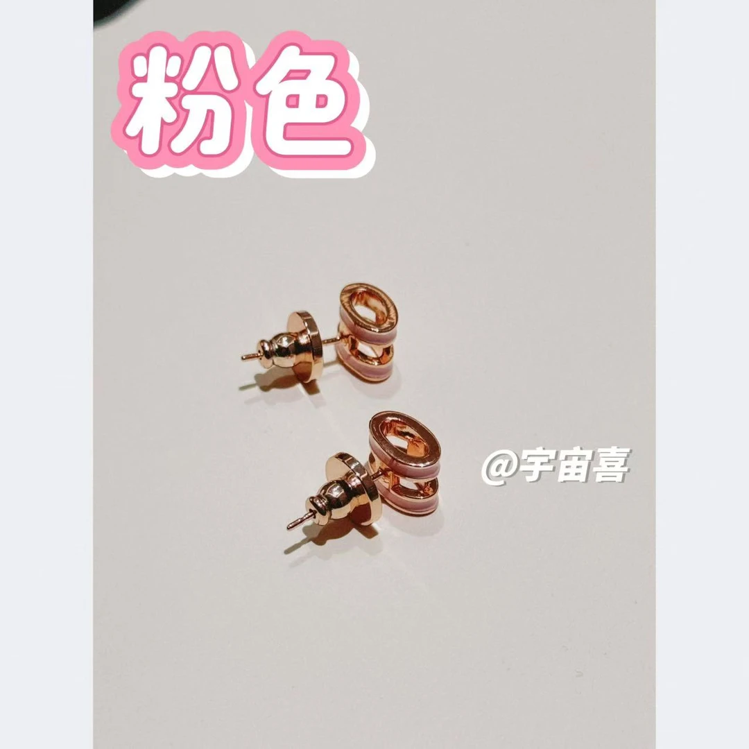 铜合金珐琅耳饰 A4-008【立体小h粉金配色】粉色珐琅迷你耳钉