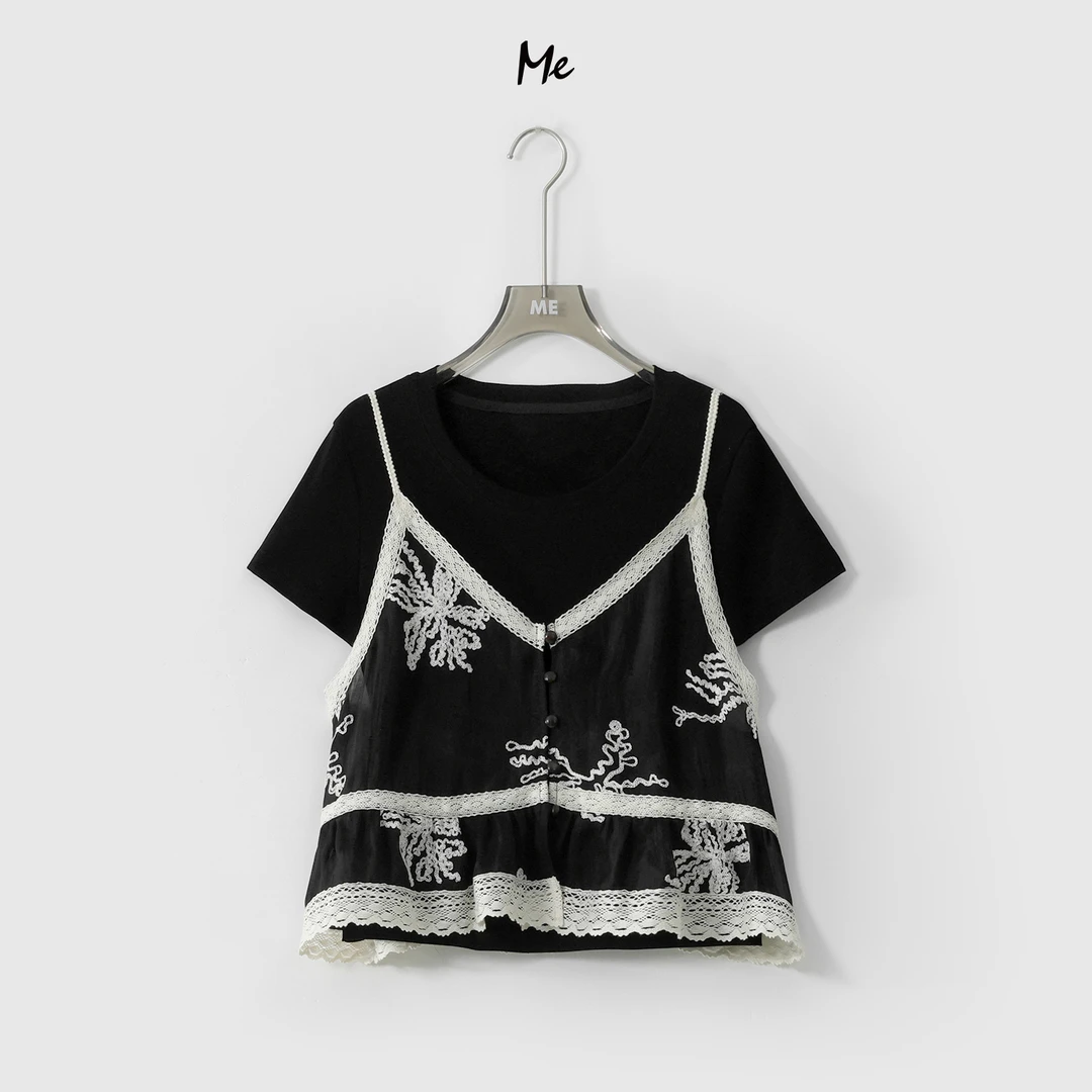 ME【半夏海绣两件套】夏季民族风洋气刺绣提花时尚百搭上衣MESS4454