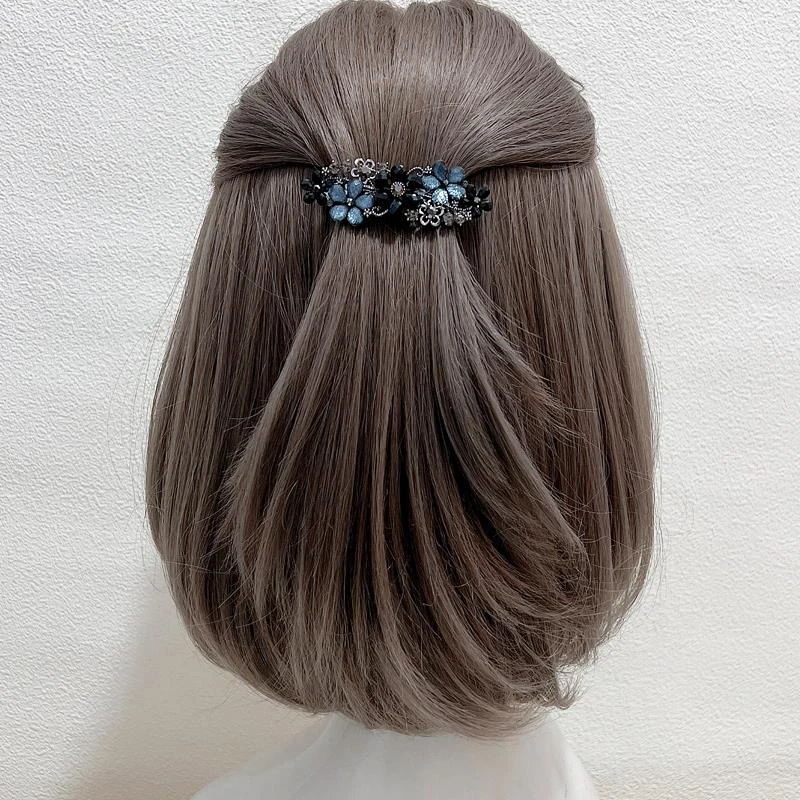 优雅复古水钻夹子头饰女气质简约后脑勺弹簧夹半扎发卡子刘海顶夹