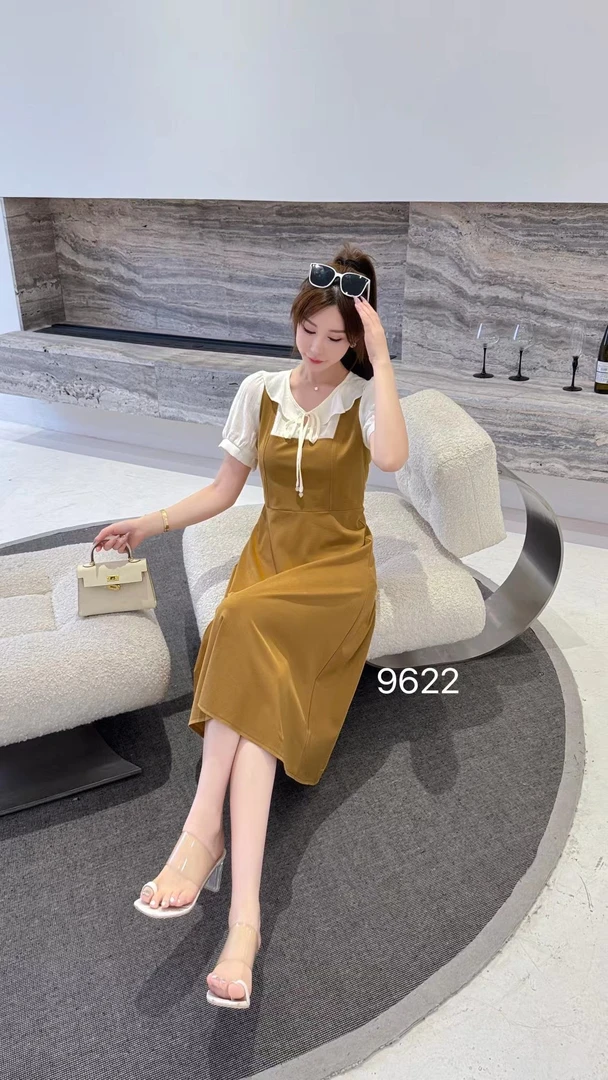 法式短袖9622收腰显瘦气质甜美夏季连衣裙高级感长裙
