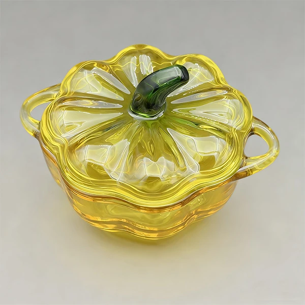 琥珀色水晶玻璃南瓜糖果罐家用储物罐