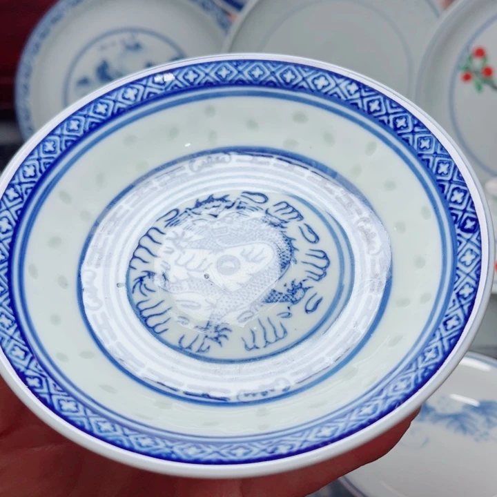 青花玲珑5.5寸深骨碟龙纹