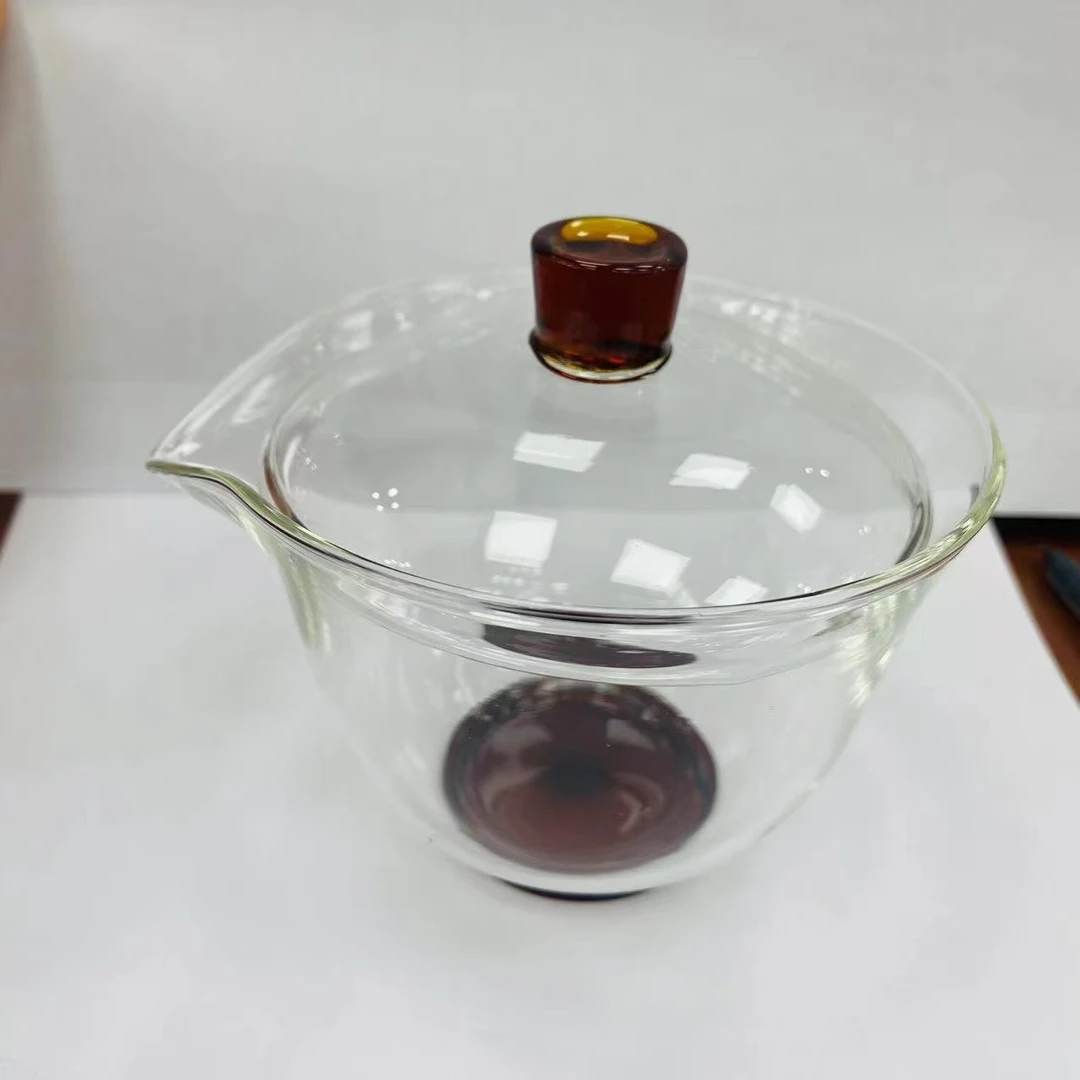 琥珀色马蹄珠盖碗泡茶器玻璃杯