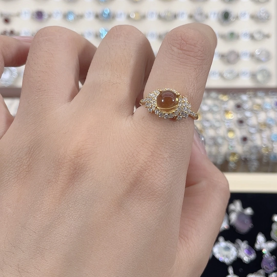 戒指银S925镀金镶嵌黄晶