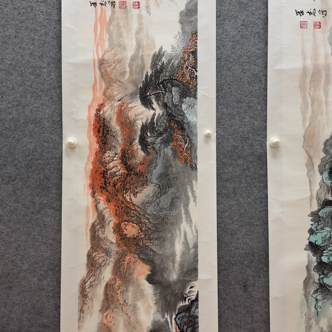 国画刘学志四尺对开作品山水