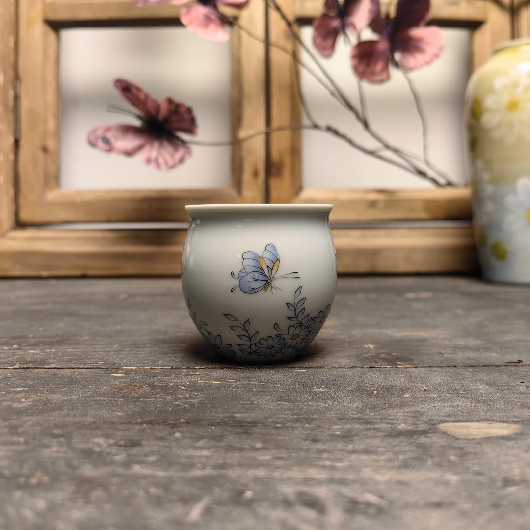 梦蝶向阳花龙蛋杯茶杯主人杯客杯品茗杯陶瓷仿古青花家用高端茶具
