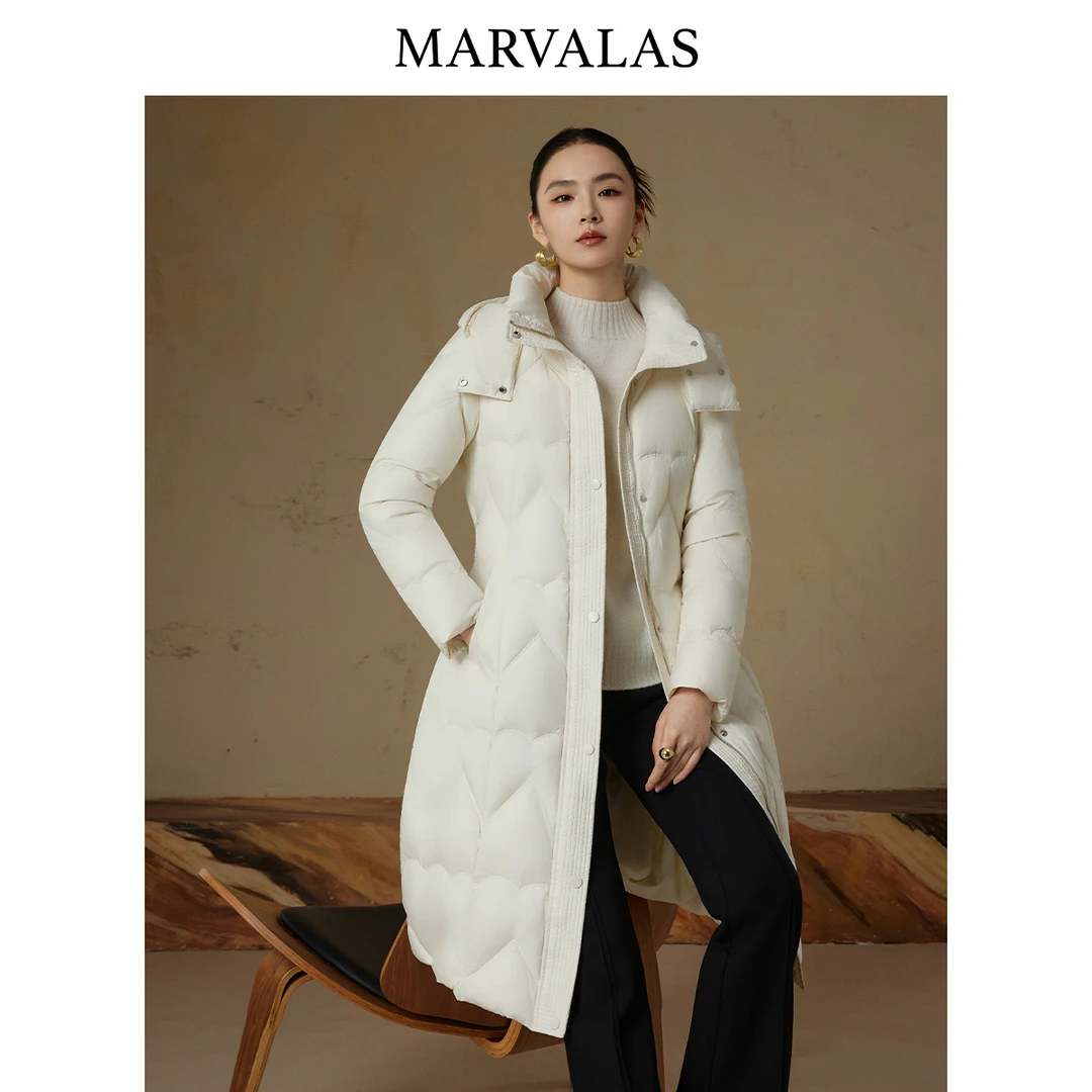 【小熊专属】长款2025冬季新款时尚连帽收腰设计纯色百搭保暖外套