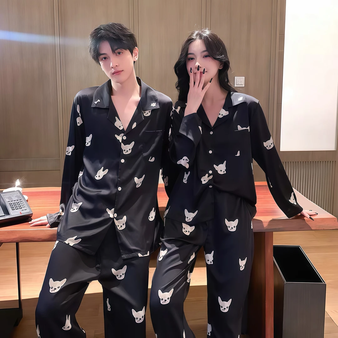 【睡衣工厂直销】【情侣款】明星同款100%桑蚕丝气质小奶狗套装