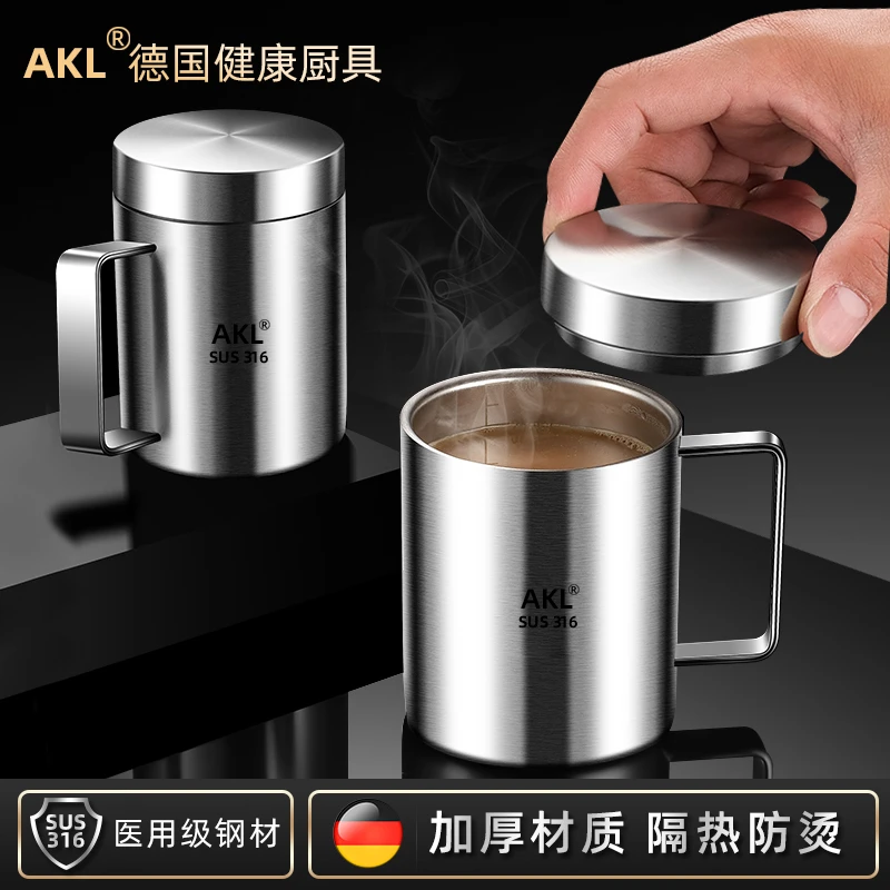 316L不锈钢儿童水杯带盖家用耐摔防烫幼儿园专用带刻度马克杯