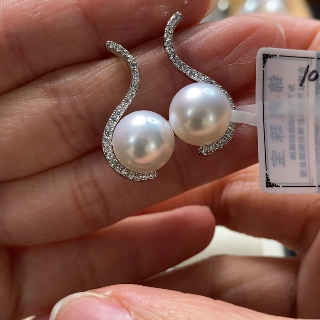 海水珍珠耳饰银S925镶嵌