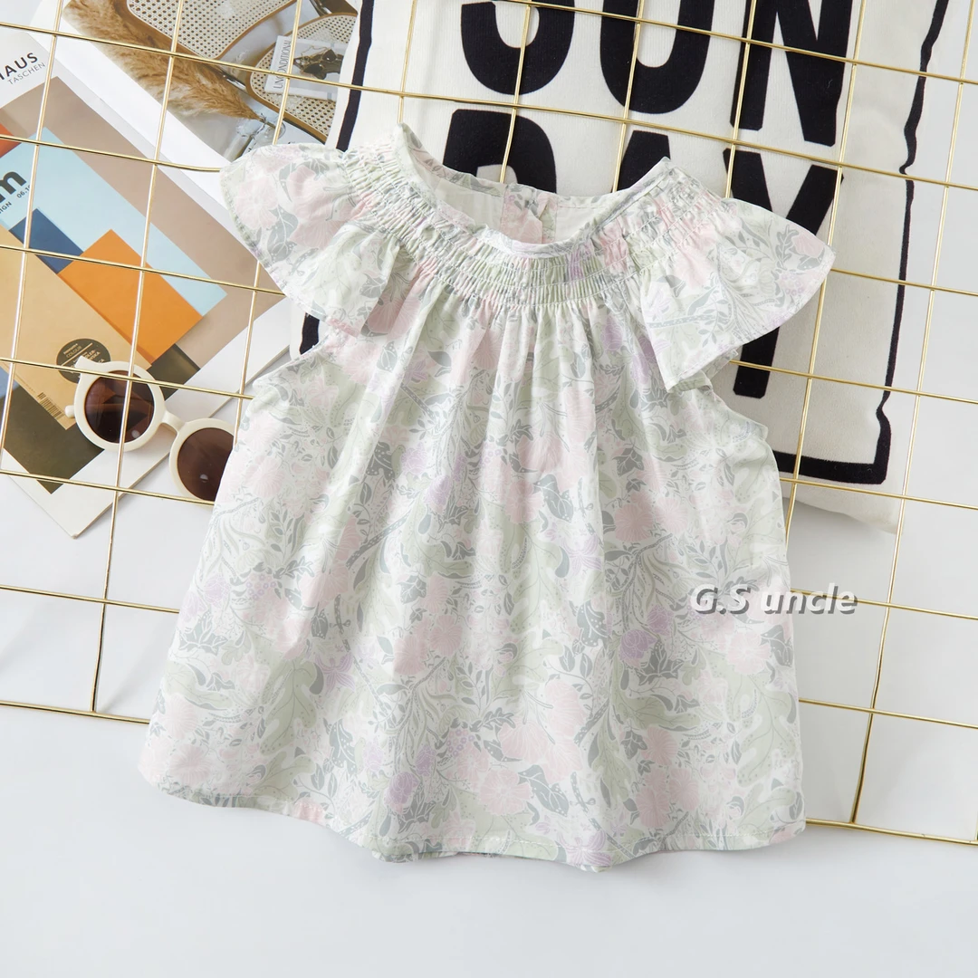 【梨花茶】Z024女童碎花夏款洋气小飞袖衬衫短袖百搭