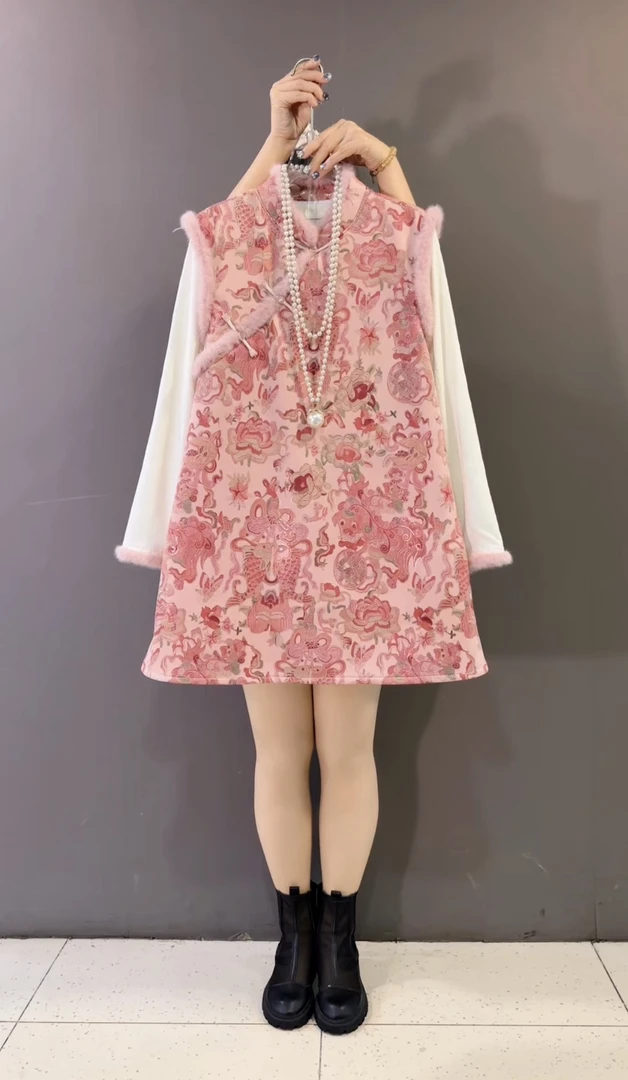 新中式国风冬季打底衫旗袍裙连衣裙两件套