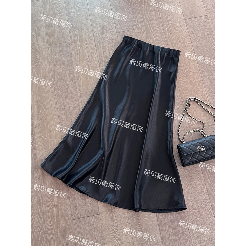 熙贝薇5 欧货光泽感缎面裙气质鱼尾极简百搭气质半身裙 G7815