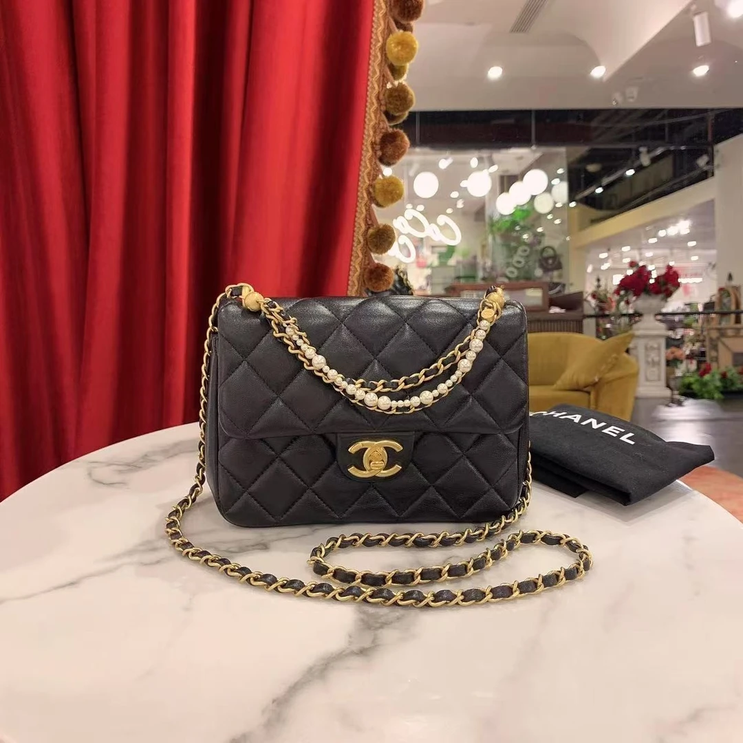 95新 Chanel/香奈儿 GGS丨24p珍珠链条方胖子黑金芯片款 71043209