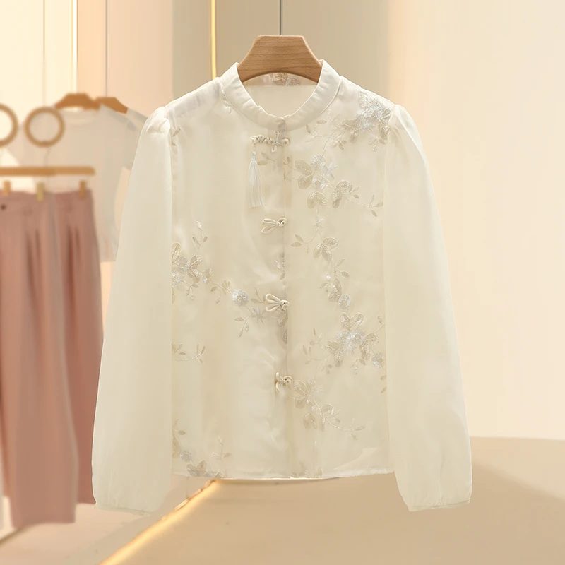 【四季青】刺绣重工简约宽松长袖衬衫2025夏新款七号铺品牌女