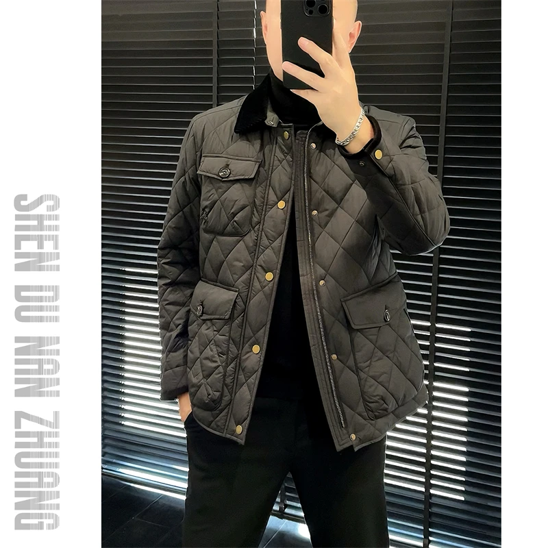 SHEN&DU男装｜经典棱格拼接条绒翻领棉服外套8047