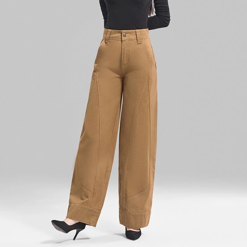 2025年秋冬新款高腰牛仔裤女宽松显瘦灯笼裤休闲裤简约大码哈伦裤