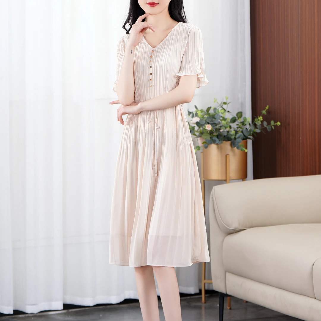 【夏季新款】优雅法式轻奢褶皱显瘦时尚茶歇裙连衣裙BS3702裙长103