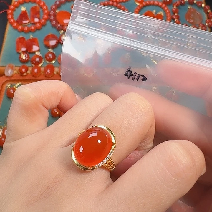 南红玛瑙银S925镶嵌戒指