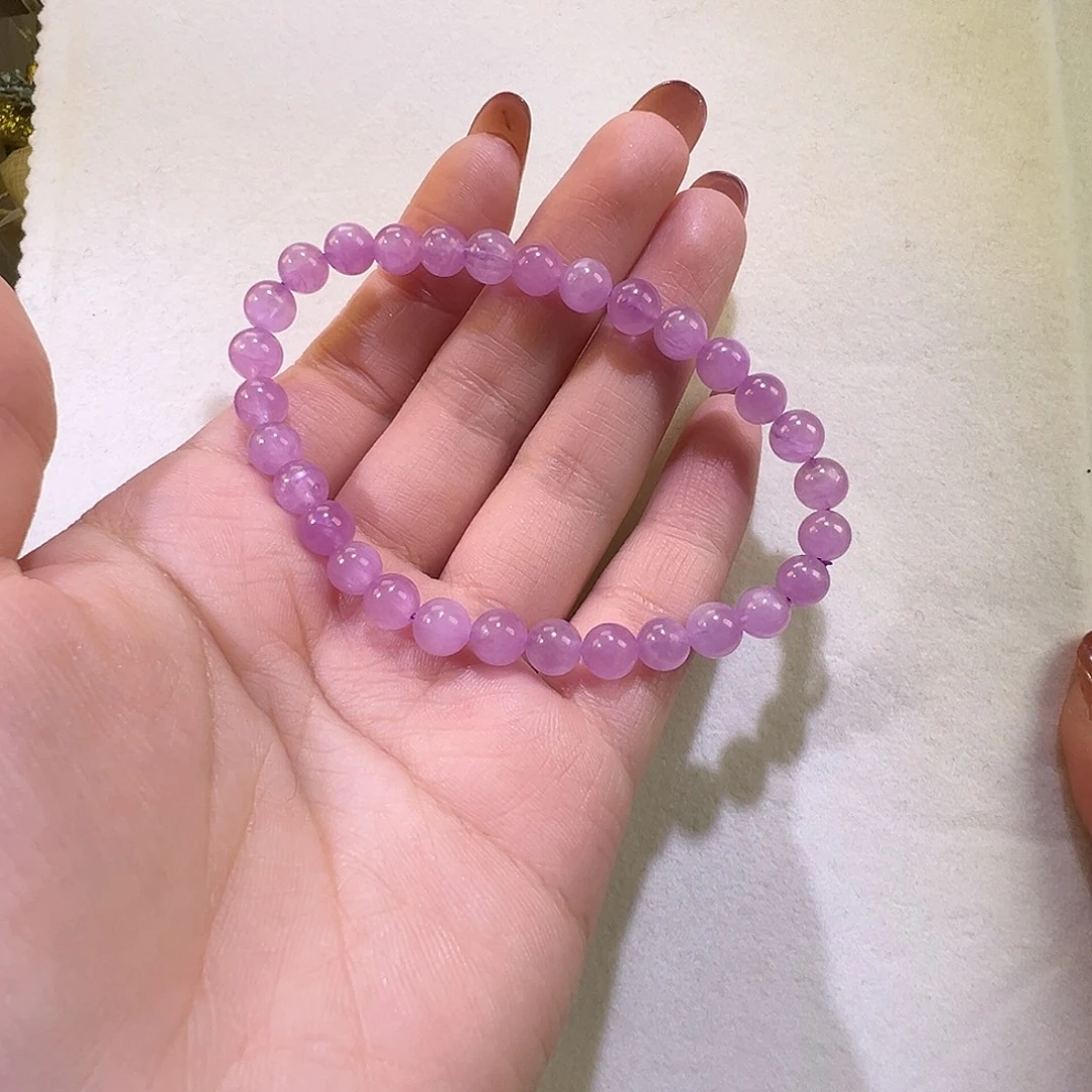 锂辉石手串未镶嵌6咪冰紫猫眼紫锂辉毕业级别手串