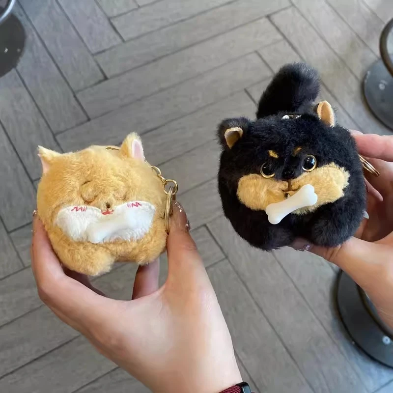 摇尾巴玩具小狗毛绒公仔拉绳会动啃骨头的可爱卡通玩偶拉线挂件