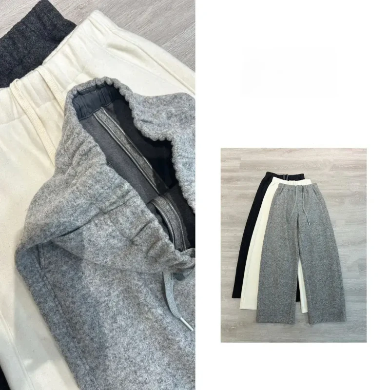 ROW风绵羊毛窄版弯刀裤极简秋冬松紧腰拉绒羊毛裤女百搭香蕉裤女