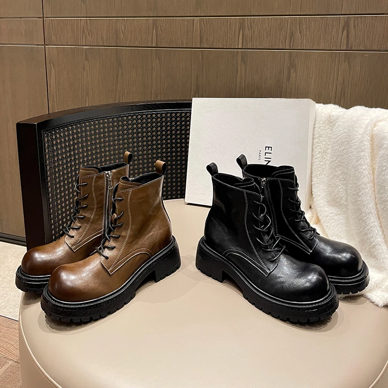 厚底粗跟马丁靴秋冬新款侧拉链户外增高圆头短靴CQ-M2257-5