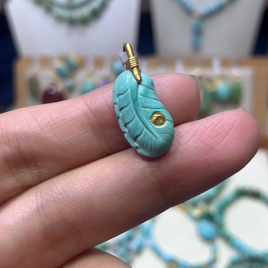 绿松石18K金镶嵌羽毛