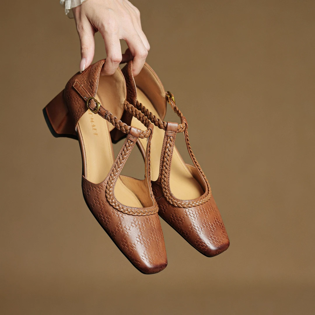 4.5cm/真皮法式复古设计感编织包头凉鞋时尚气质女鞋子40