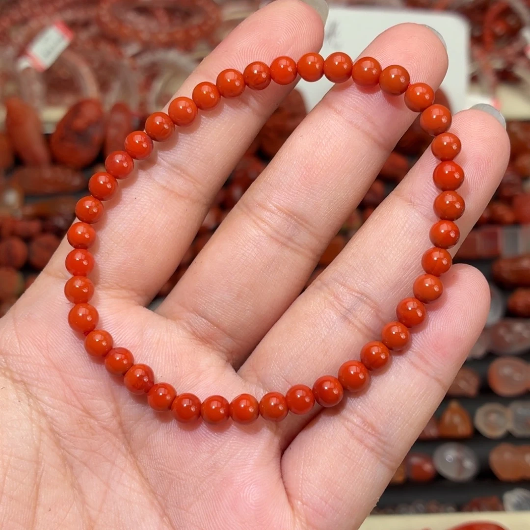 南红玛瑙未镶嵌颈饰5咪满肉单圈手串