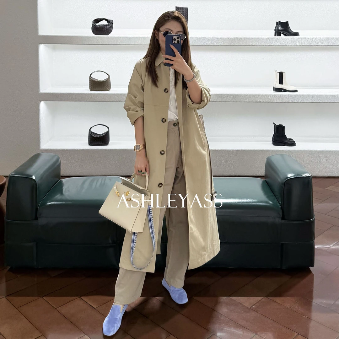 【ASHLEYASS】“表参道”Ykk拉链后腰袢三角形卡其色裤子LSK250106S