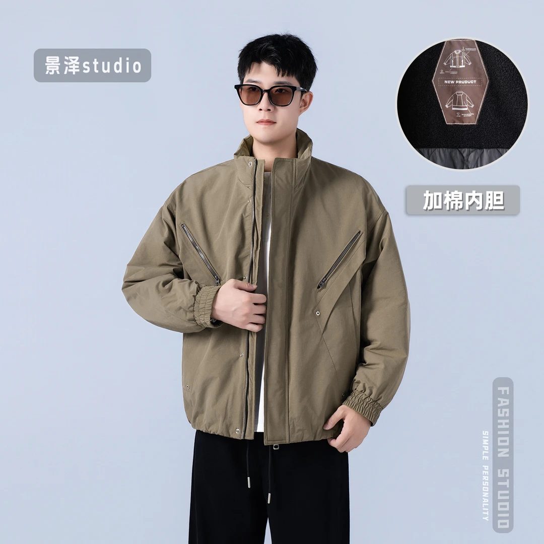 秋冬季立领韩系男士宽松休闲棉服宽松棒球领防风加棉加厚