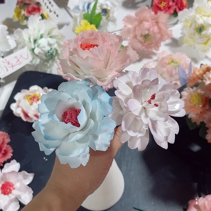 瓷片纯陶瓷手工捏花