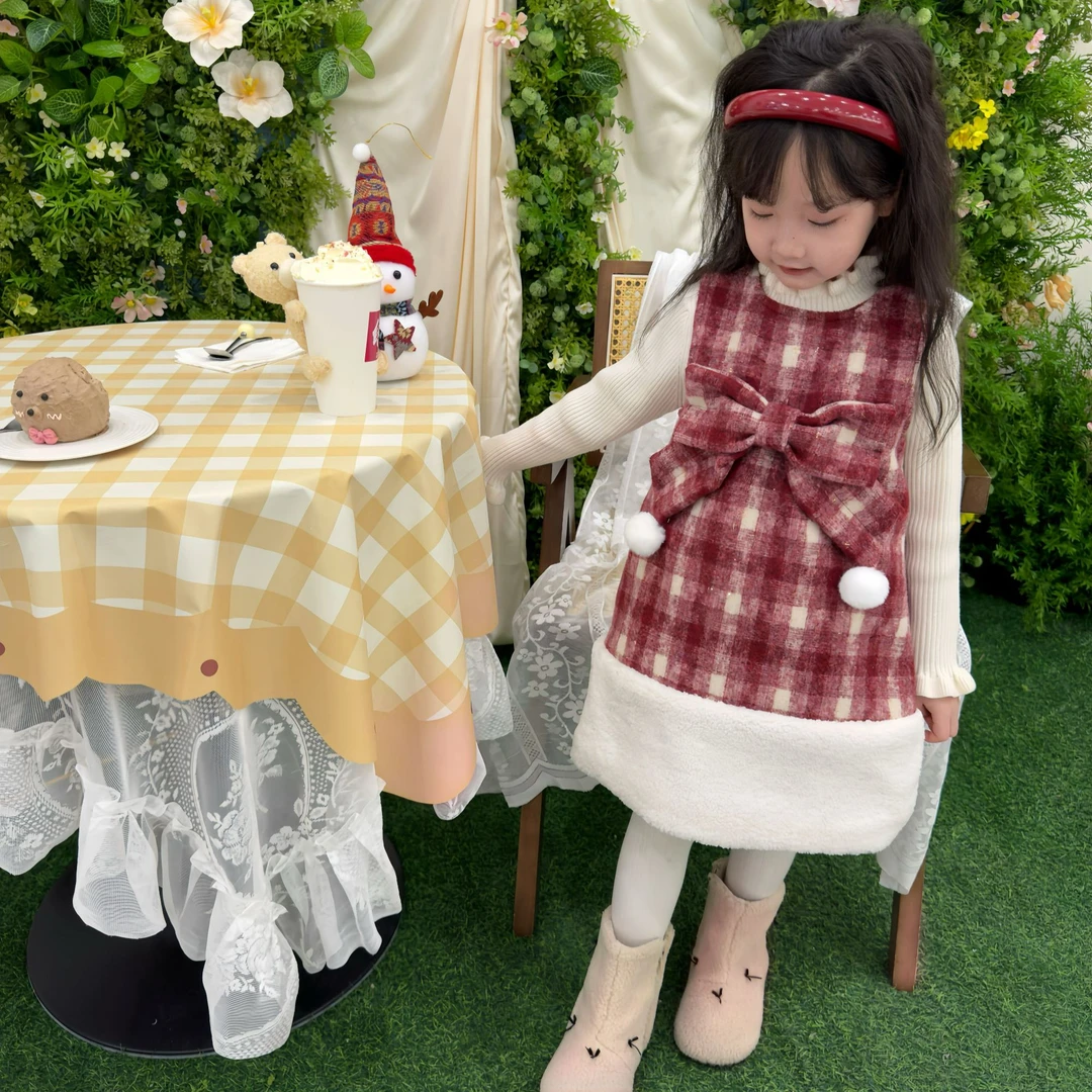 MOMOCO冬季款女童背心裙保暖格子年款无袖加棉连衣裙75830470010