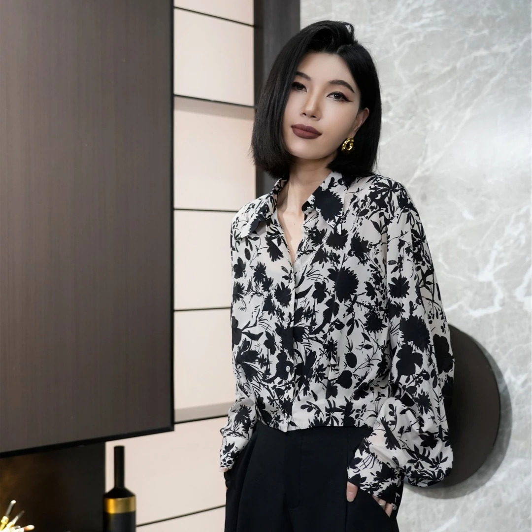 POPULARYW【夜幕花影】Z·R上品屋宽松单排扣印花衬衫衬衣春游