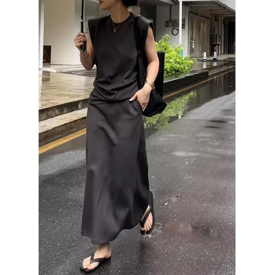 夏季女装轻奢高级感遮肚子显瘦休闲时尚网红女神范半身裙两件套装